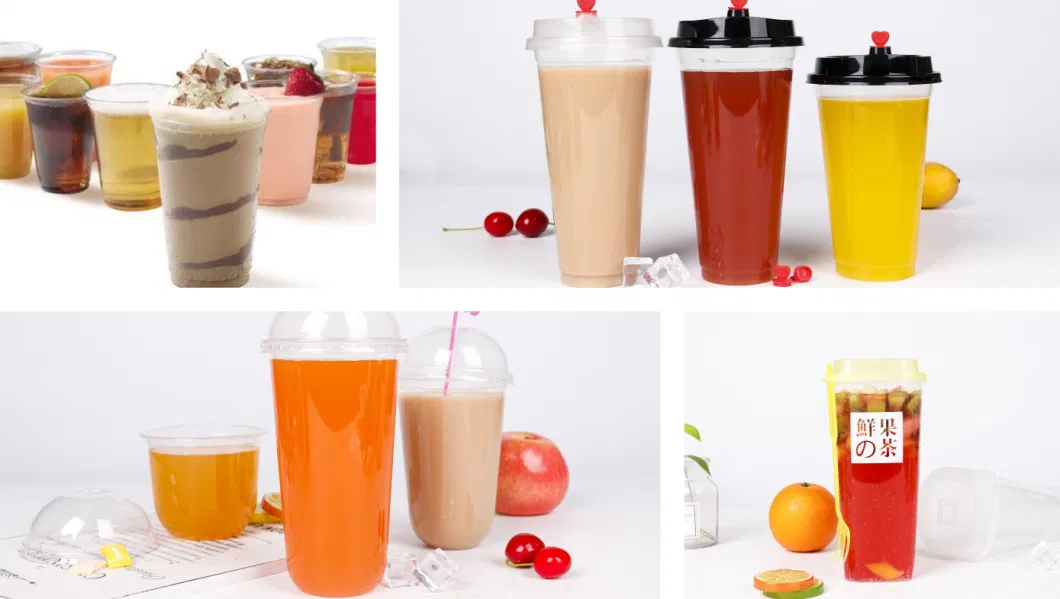 High Transparent Material PP/PS Disposable Cold Drinking Plastic Cups with Lids and Straws