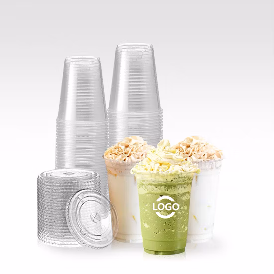 Tazza di plastica usa e getta trasparente per animali domestici trasparente da 12, 16, 20, 24 32 once in PP con stampa personalizzata ecologica con coperchio